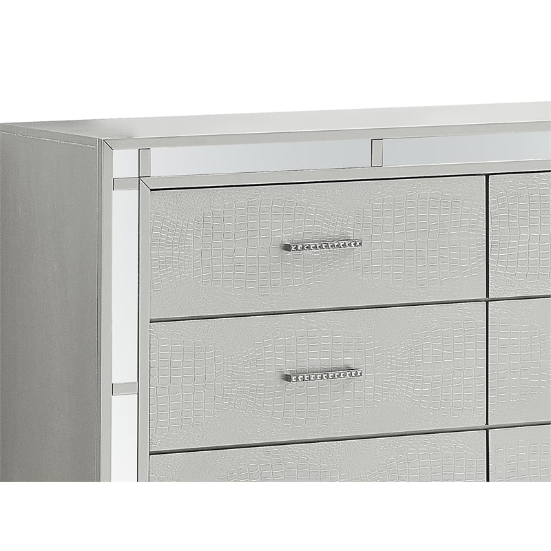 Maklaine Modern Wood  6 Drawer Dresser Silver Champagne Finish