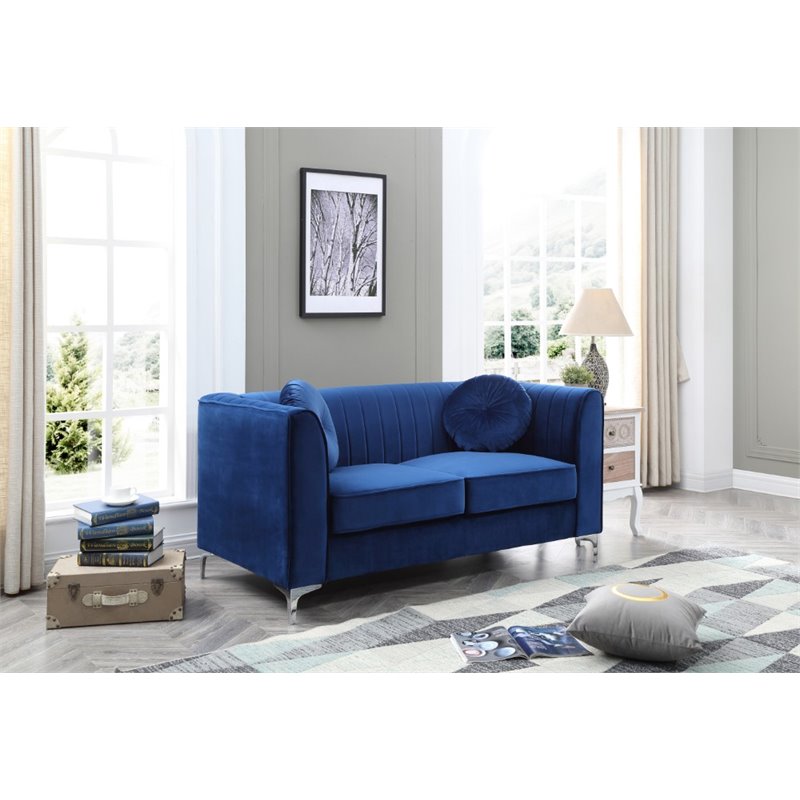 Maklaine Contemporary Soft Velvet Loveseat in Navy Blue Finish