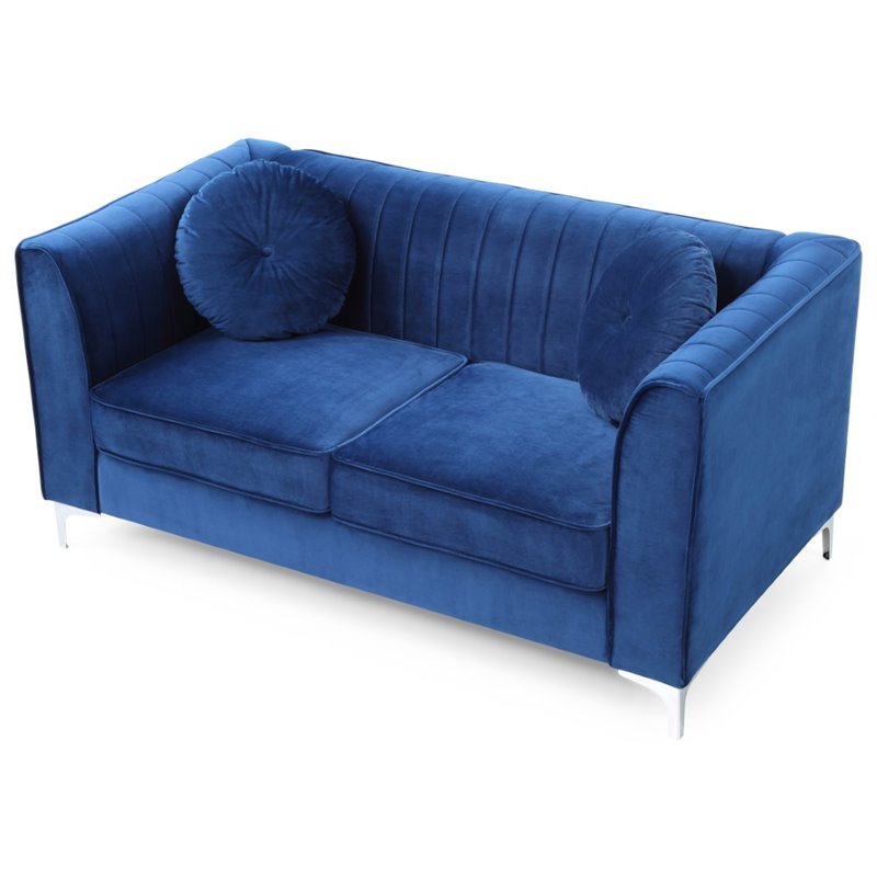 Maklaine Contemporary Soft Velvet Loveseat in Navy Blue Finish
