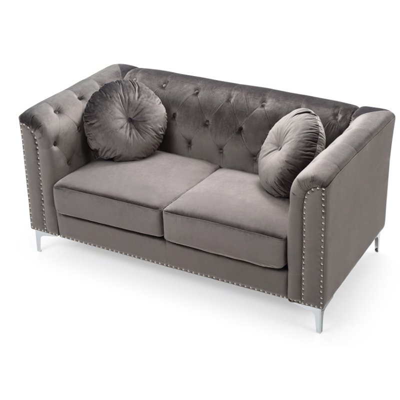 Maklaine Contemporary Soft Velvet Loveseat in Dark Gray Finish