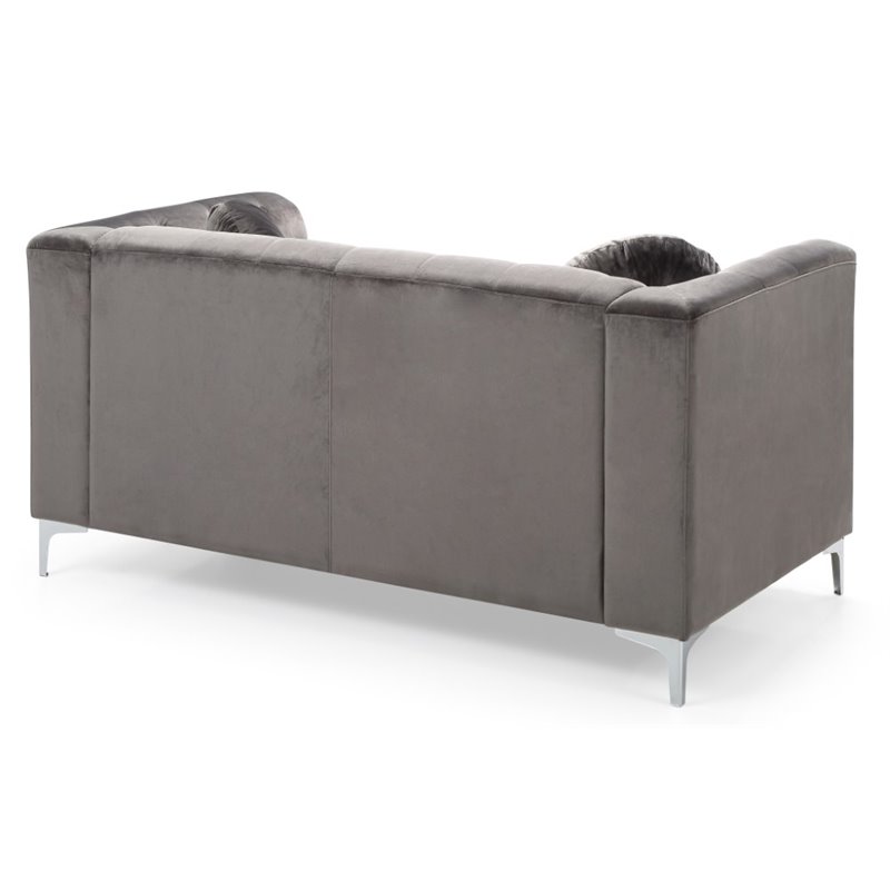 Maklaine Contemporary Soft Velvet Loveseat in Dark Gray Finish