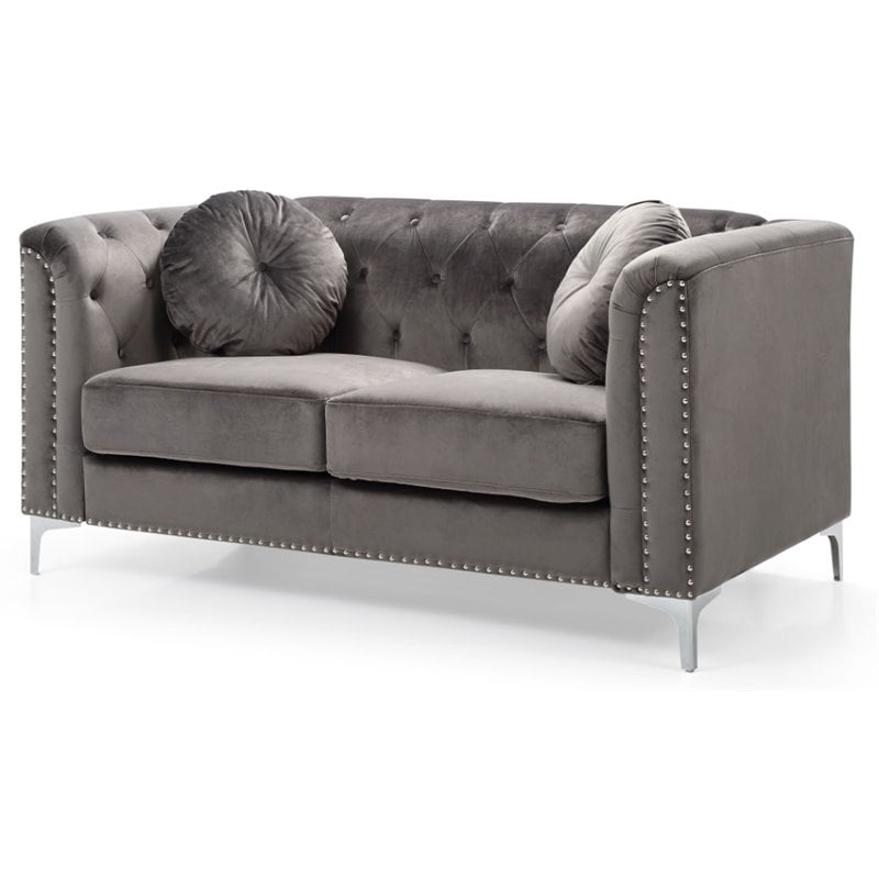 Maklaine Contemporary Soft Velvet Loveseat in Dark Gray Finish