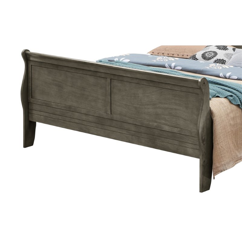 Maklaine Traditional styled Wood King Sleigh Bed in Gray Finish