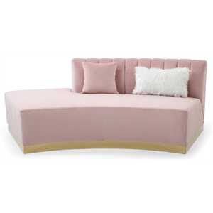 maklaine modern styled soft velvet curved chaise in pink finish