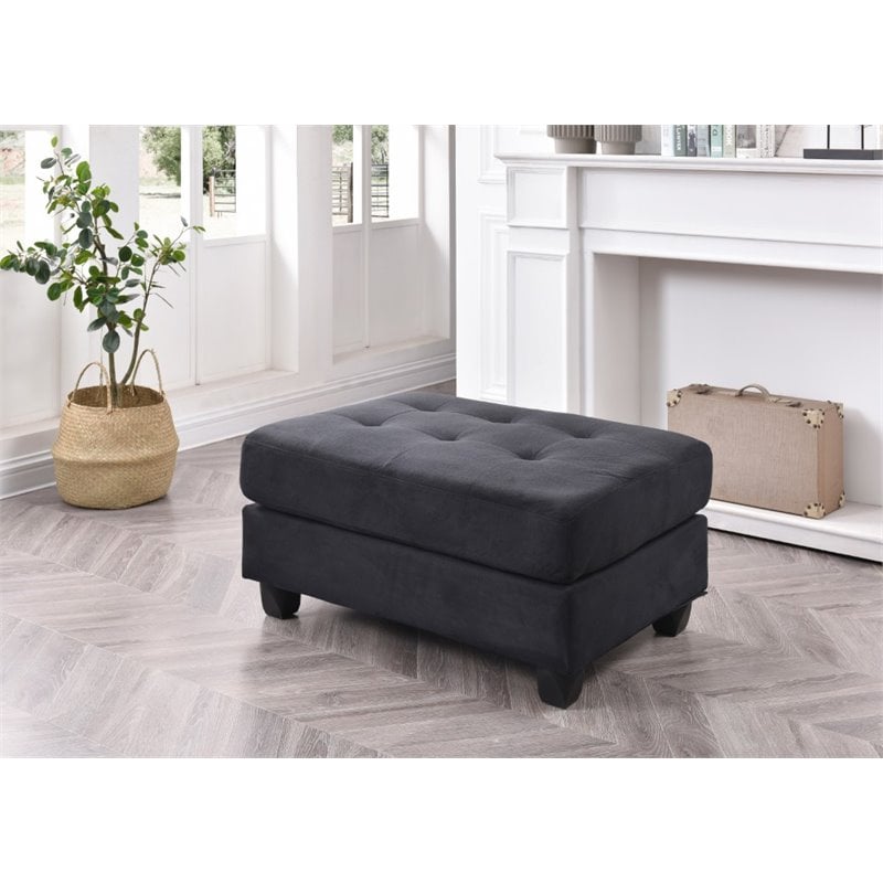 Maklaine Contemporary styled Microsuede Ottoman in Black Finish