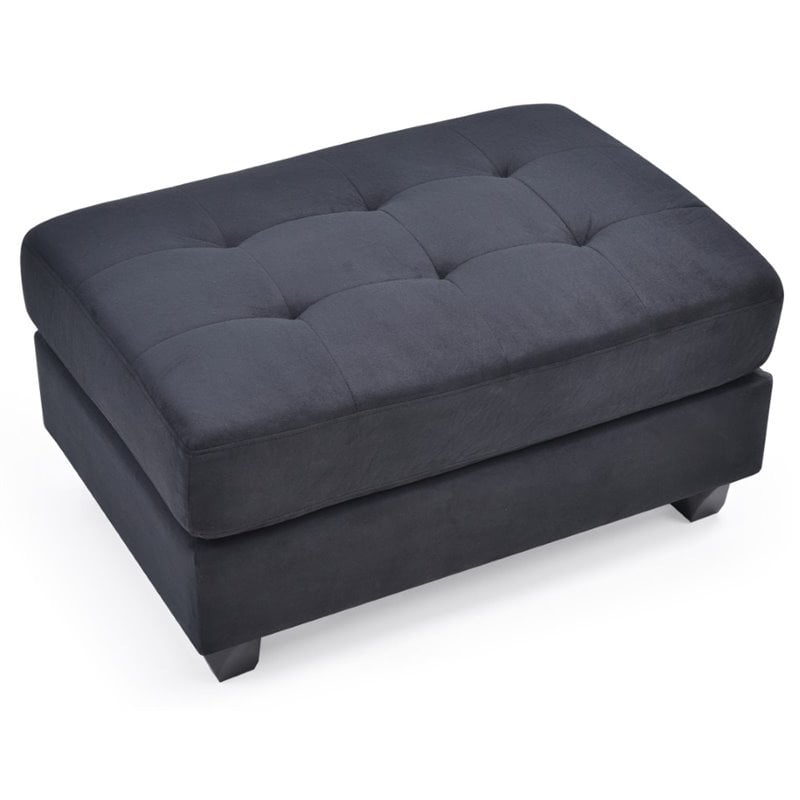 Maklaine Contemporary styled Microsuede Ottoman in Black Finish