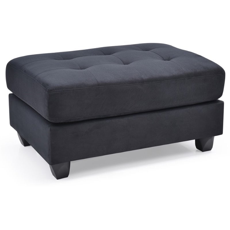 Maklaine Contemporary styled Microsuede Ottoman in Black Finish