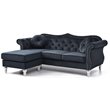 Maklaine Transitional Tufted Velvet Sofa Chaise in Black Finish