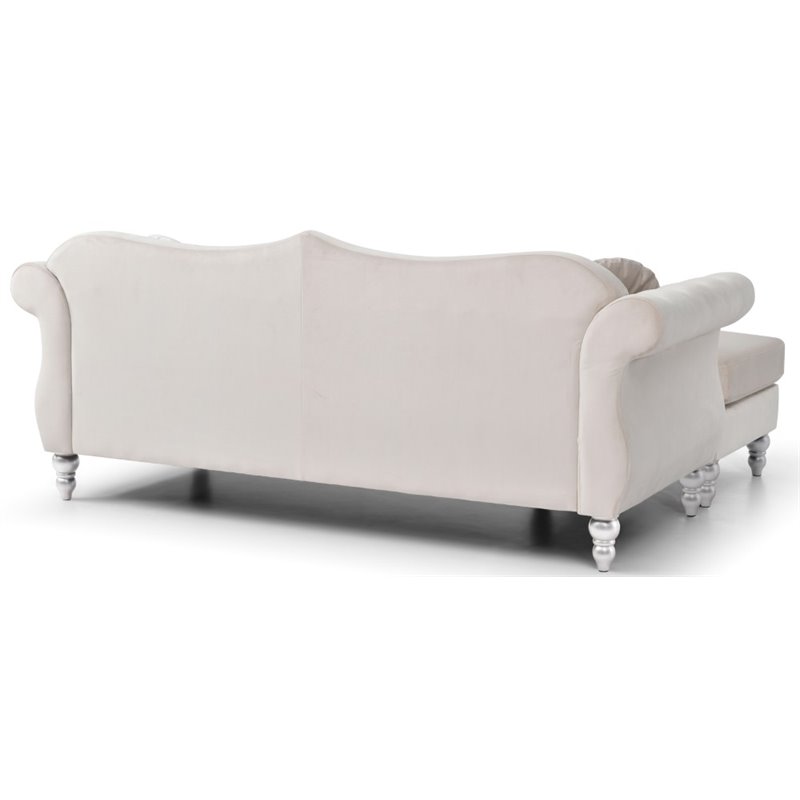 Maklaine Transitional Tufted Velvet Sofa Chaise in Ivory Finish