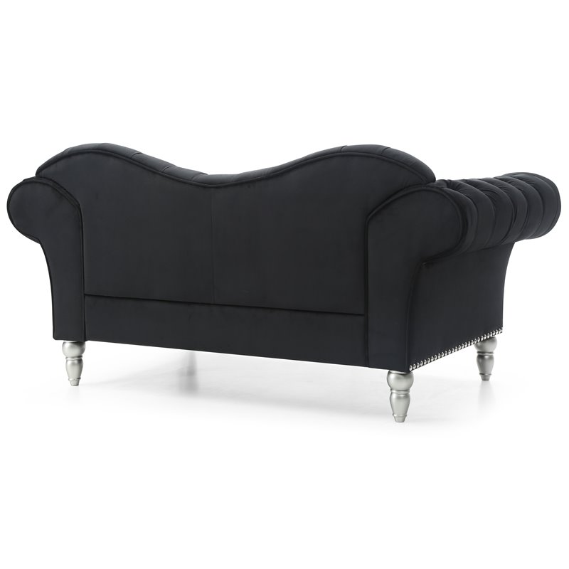 Maklaine Traditional Upholstery Velvet Loveseat in Black Finish