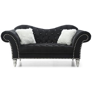 maklaine traditional upholstery velvet loveseat in black finish