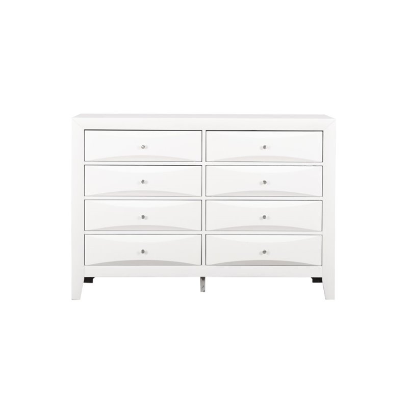 Maklaine Contemporary Engineered Wood 8 Drawer Dresser in White