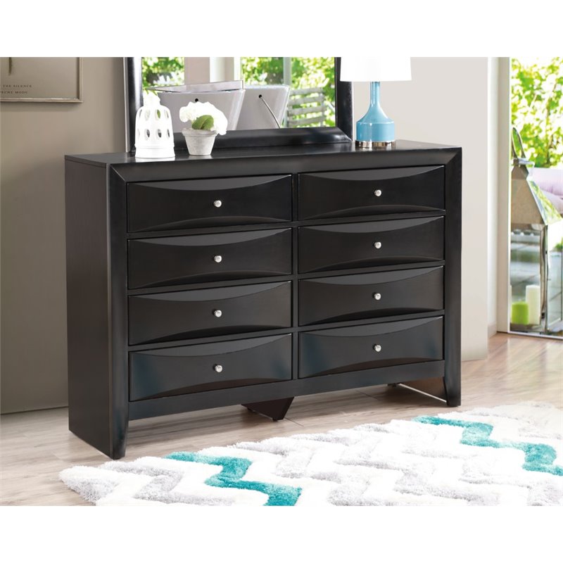 Maklaine Contemporary Engineered Wood 8 Drawer Dresser in Black
