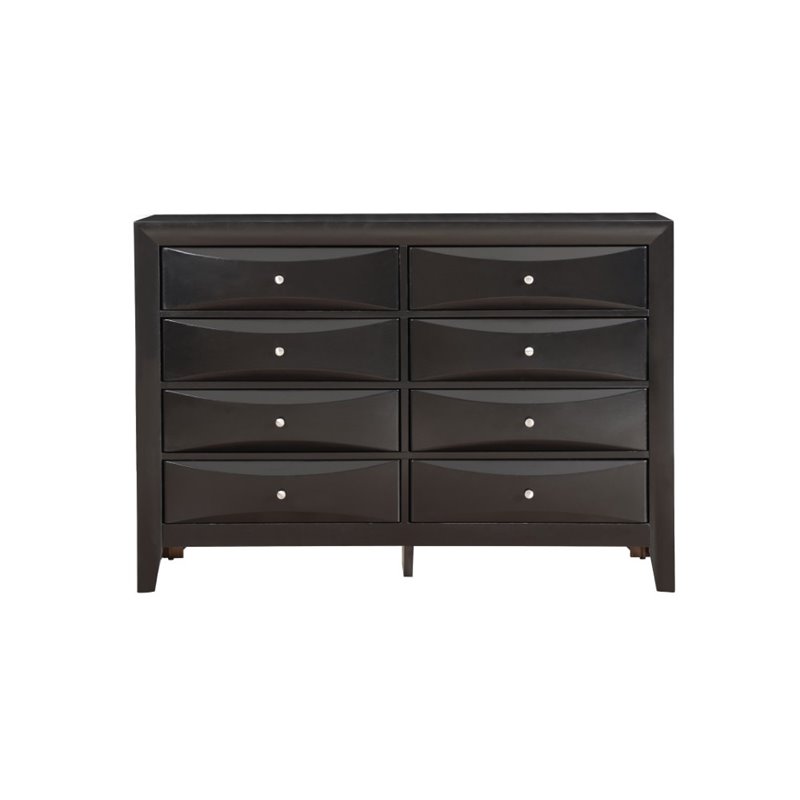 Maklaine Contemporary Engineered Wood 8 Drawer Dresser in Black