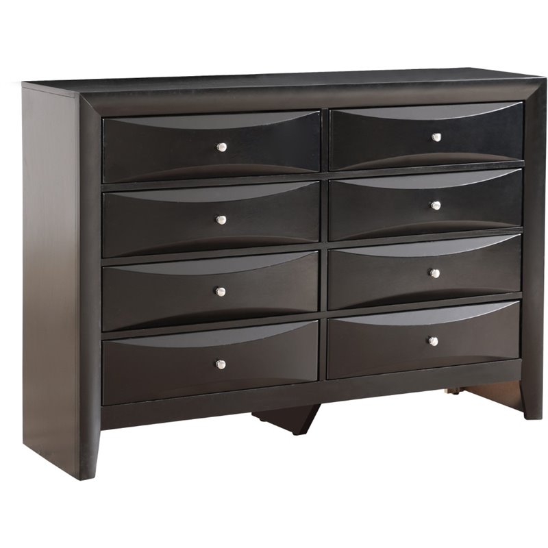 Maklaine Contemporary Engineered Wood 8 Drawer Dresser in Black