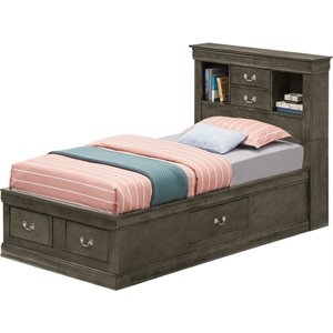 maklaine traditional styled wood twin storage bed in gray finish