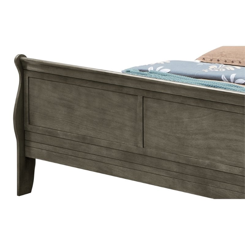 Maklaine Traditional styled Wood Queen Sleigh Bed in Gray Finish