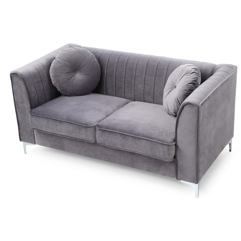 Maklaine Contemporary styled Soft Velvet Loveseat in Gray Finish