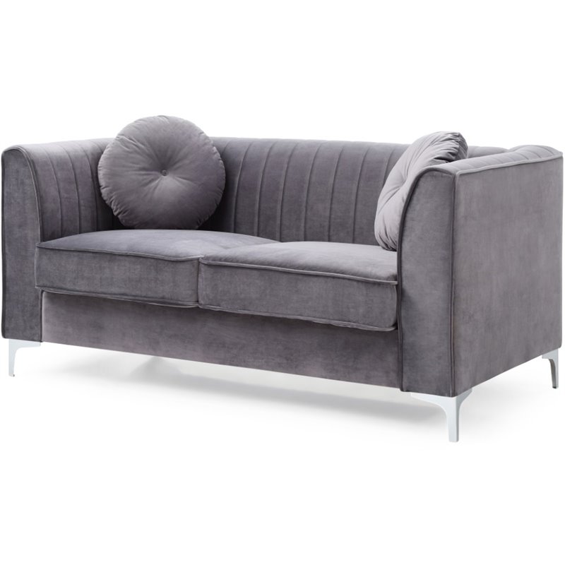 Maklaine Contemporary styled Soft Velvet Loveseat in Gray Finish
