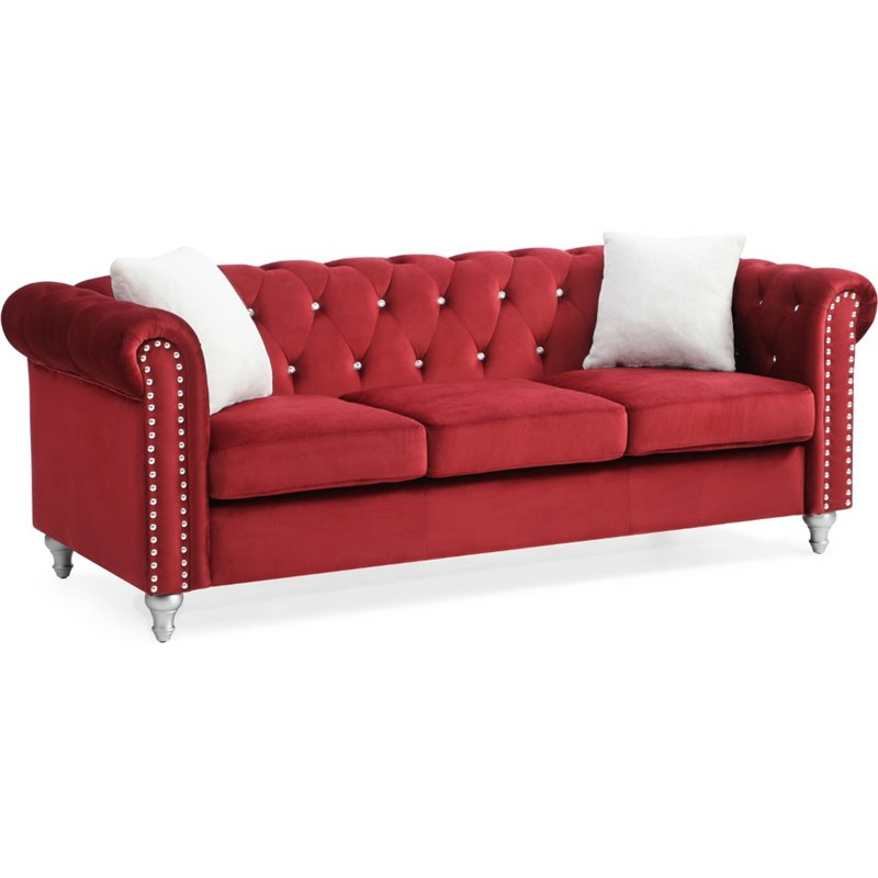 Maklaine Contemporary styled Soft Velvet Sofa in Burgundy Finish
