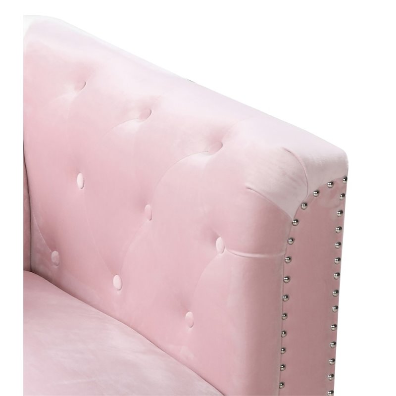 Maklaine Contemporary Soft Velvet Button Tufted Loveseat in Pink