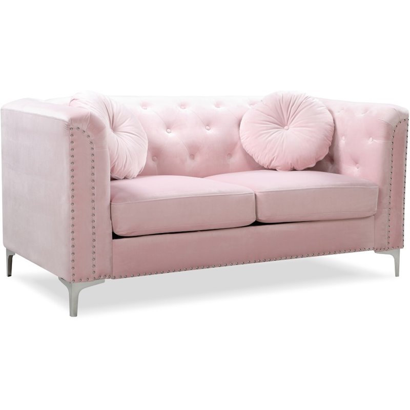 Maklaine Contemporary Soft Velvet Button Tufted Loveseat in Pink
