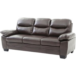Maklaine Faux Leather Sofa with Tufted Back in Dark Brown Finish