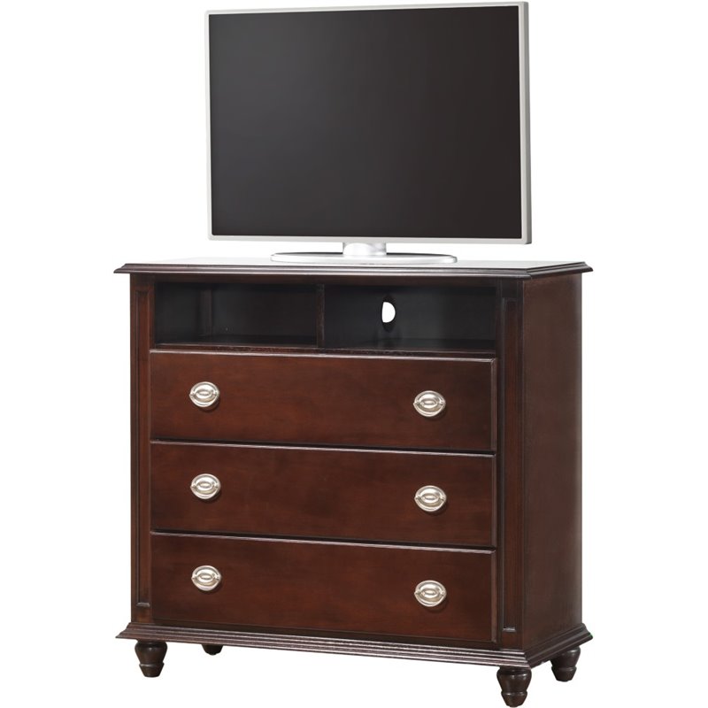 Maklaine Traditional Wood 3 Drawer TV Stand in Cappuccino Finish