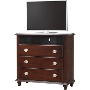 Maklaine Traditional Wood 3 Drawer TV Stand in Cappuccino Finish