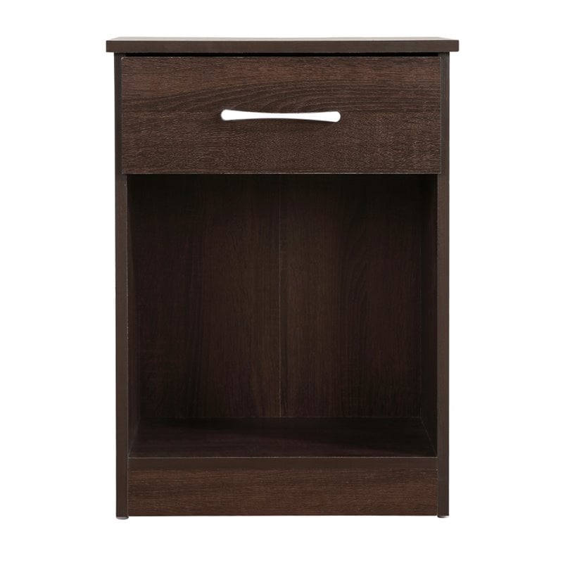 Maklaine Engineered Wood 1-Drawer Bedroom Nightstand in Wenge