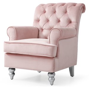 maklaine traditional soft velvet accent arm chair in pink finish