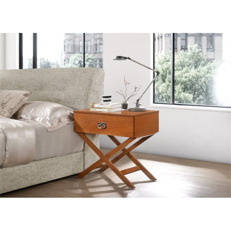 Maklaine Contemporary Engineered Wood 1-Drawer Bedroom Nightstand in Oak