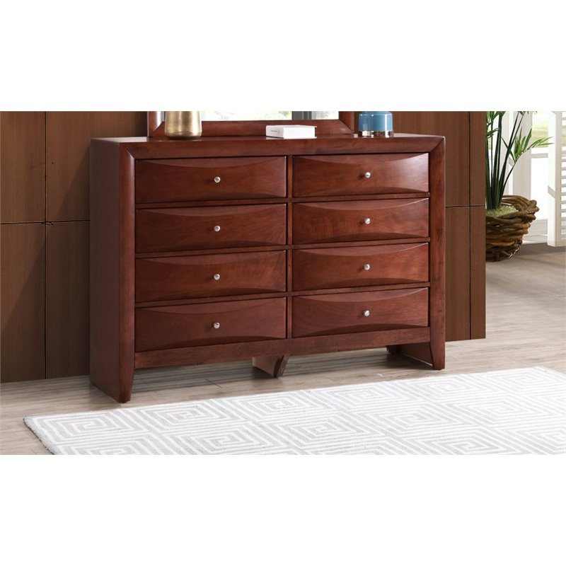 Maklaine Contemporary Engineered Wood 8 Drawer Dresser in Cherry