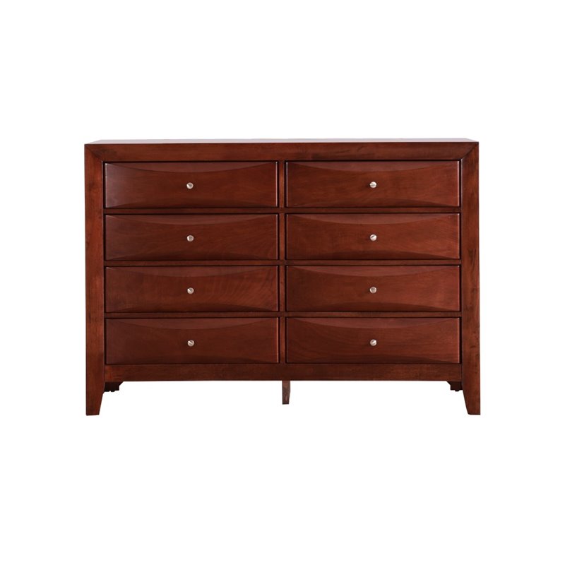 Maklaine Contemporary Engineered Wood 8 Drawer Dresser in Cherry