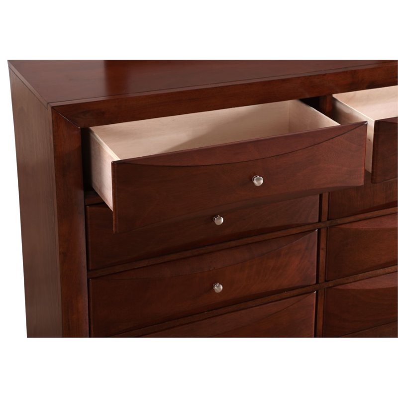 Maklaine Contemporary Engineered Wood 8 Drawer Dresser in Cherry