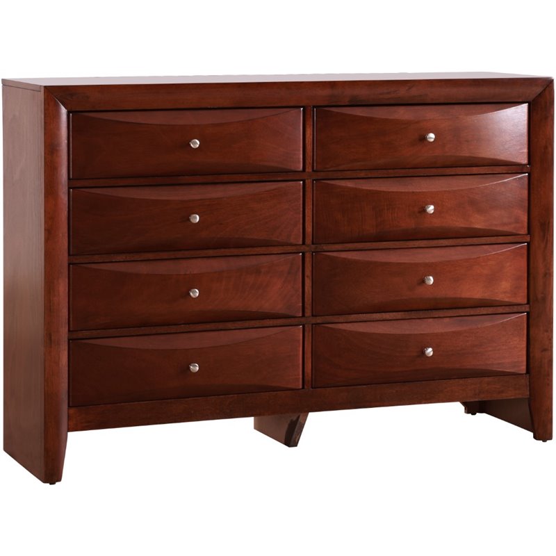 Maklaine Contemporary Engineered Wood 8 Drawer Dresser in Cherry