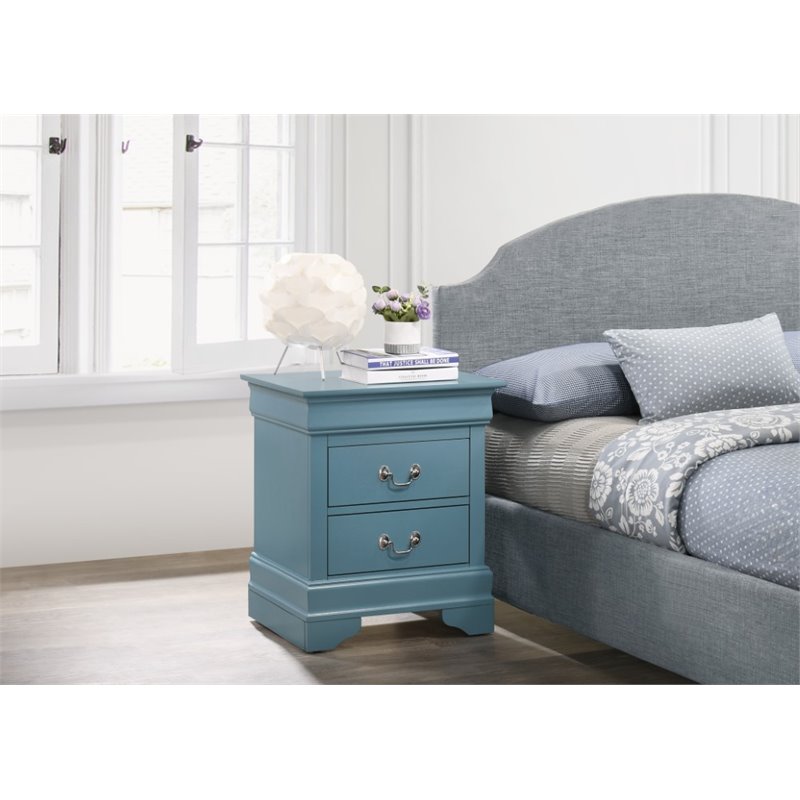 Maklaine Traditional Engineered Wood 2 Drawer Nightstand in Teal