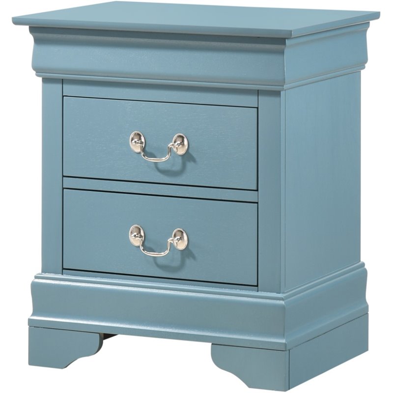 Maklaine Traditional Engineered Wood 2 Drawer Nightstand in Teal