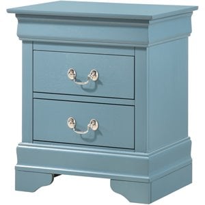 Maklaine Traditional Engineered Wood 2 Drawer Nightstand in Teal