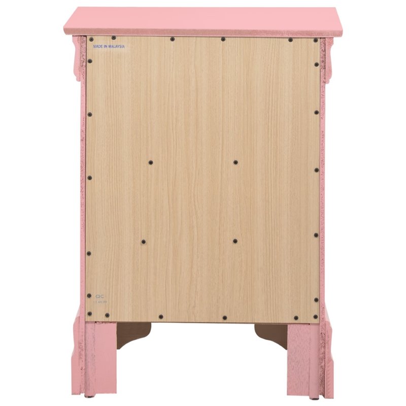 Maklaine Traditional Engineered Wood 3 Drawer Nightstand in Pink
