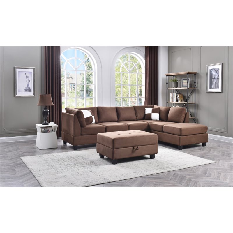 Maklaine Contemporary Microsuede Versatile Sectional in Chocolate
