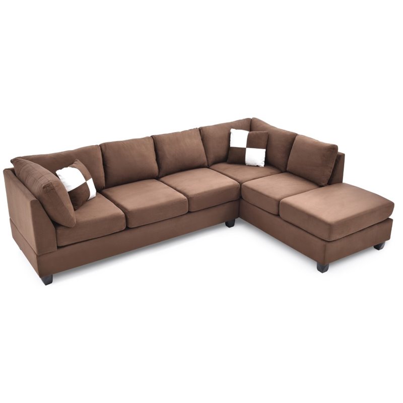 Maklaine Contemporary Microsuede Versatile Sectional in Chocolate