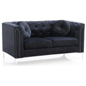 Maklaine Contemporary Soft Velvet Button Tufted Loveseat in Black