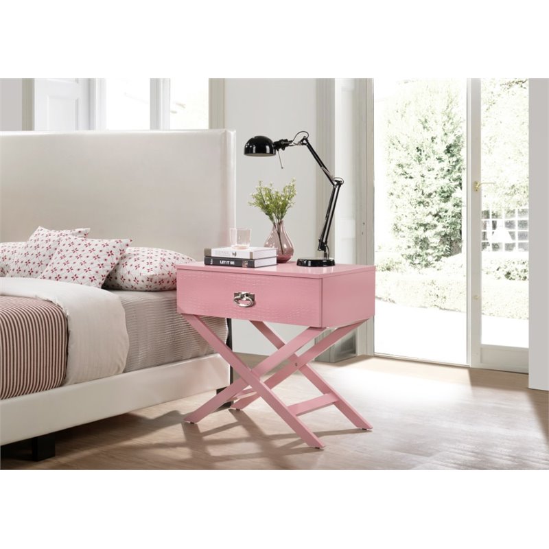 Maklaine Contemporary Engineered Wood 1-Drawer Bedroom Nightstand in Pink