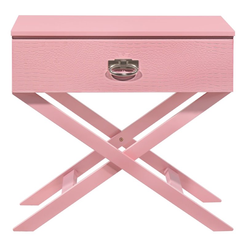 Maklaine Contemporary Engineered Wood 1-Drawer Bedroom Nightstand in Pink