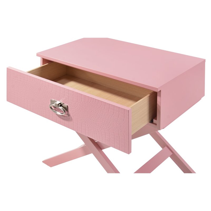 Maklaine Contemporary Engineered Wood 1-Drawer Bedroom Nightstand in Pink