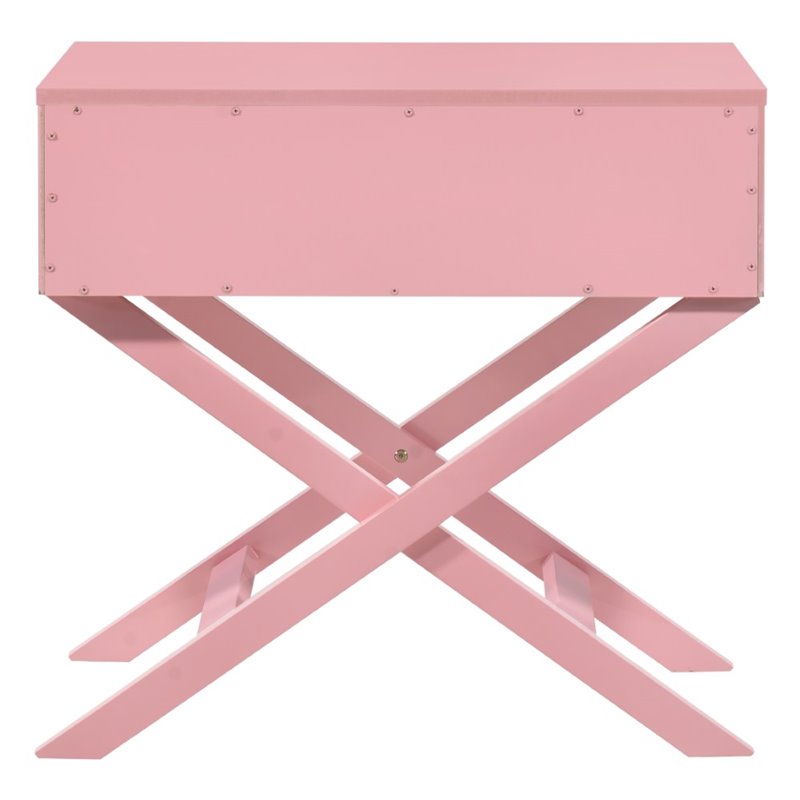 Maklaine Contemporary Engineered Wood 1-Drawer Bedroom Nightstand in Pink