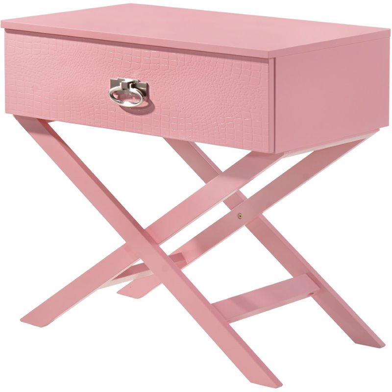 Maklaine Contemporary Engineered Wood 1-Drawer Bedroom Nightstand in Pink