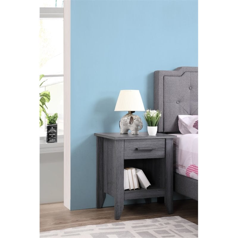 Maklaine Contemporary Engineered Wood 1 Drawer Nightstand in Gray