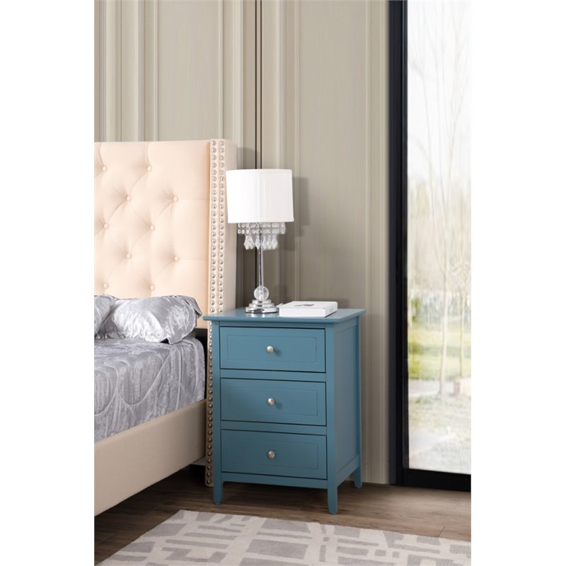 Maklaine Transitional Engineered Wood 3 Drawer Nightstand in Teal